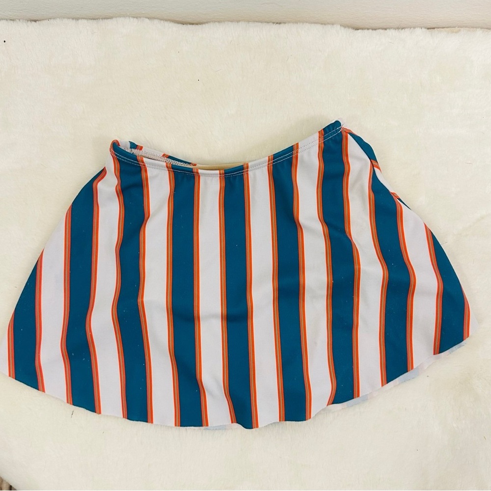 Kortni Jeane Swimsuit! Retro stripe green and orange short skirt! Girls size 4/5